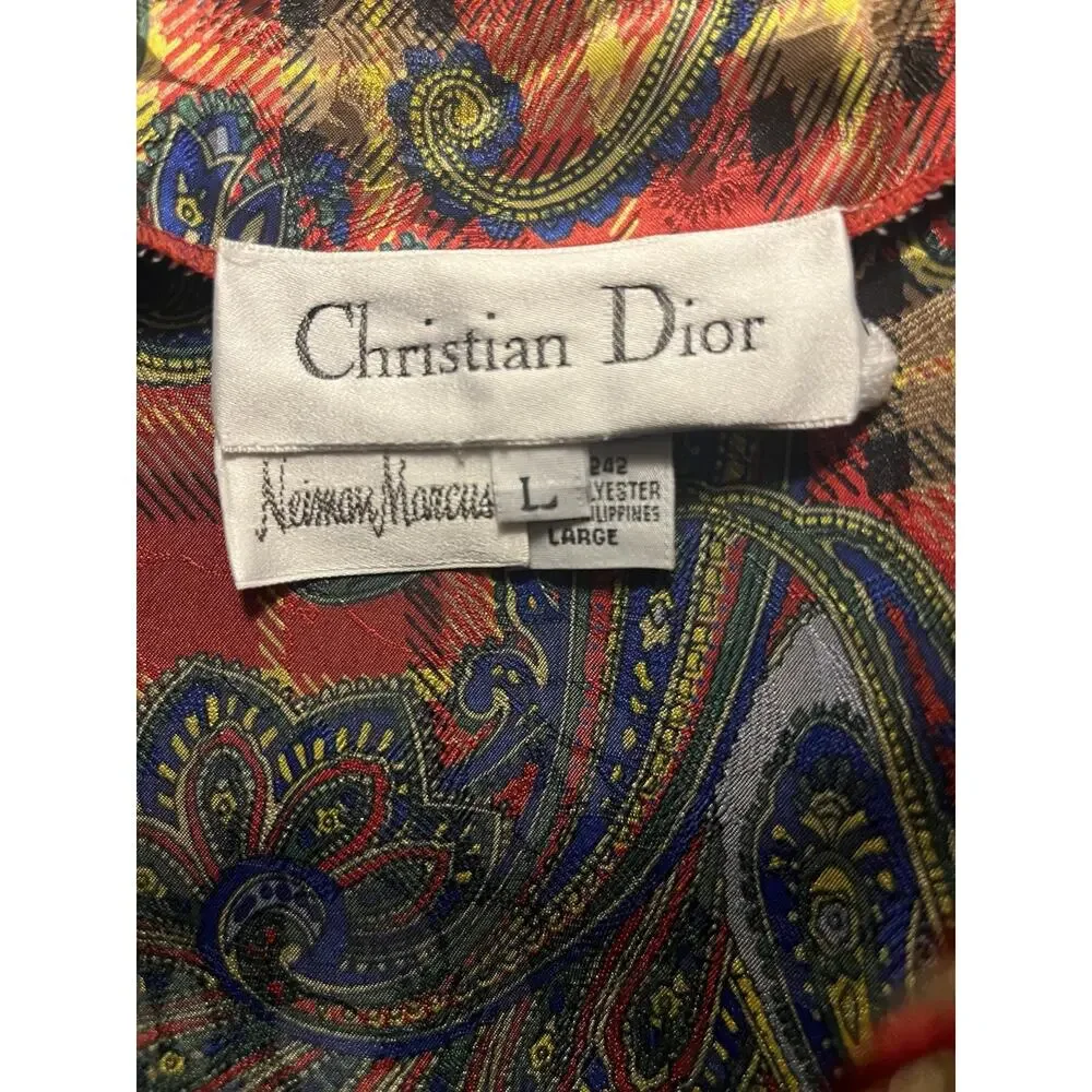 Vintage Christian Dior Neiman Marcus Caftan Luxe Lounge Dress Plaid Paisley SZ L